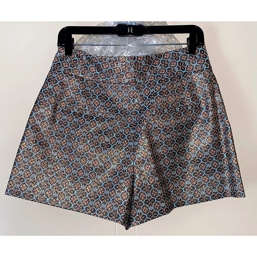 Alice + Olivia Cady Floral High Waist Wide Waistband Metallic Shorts